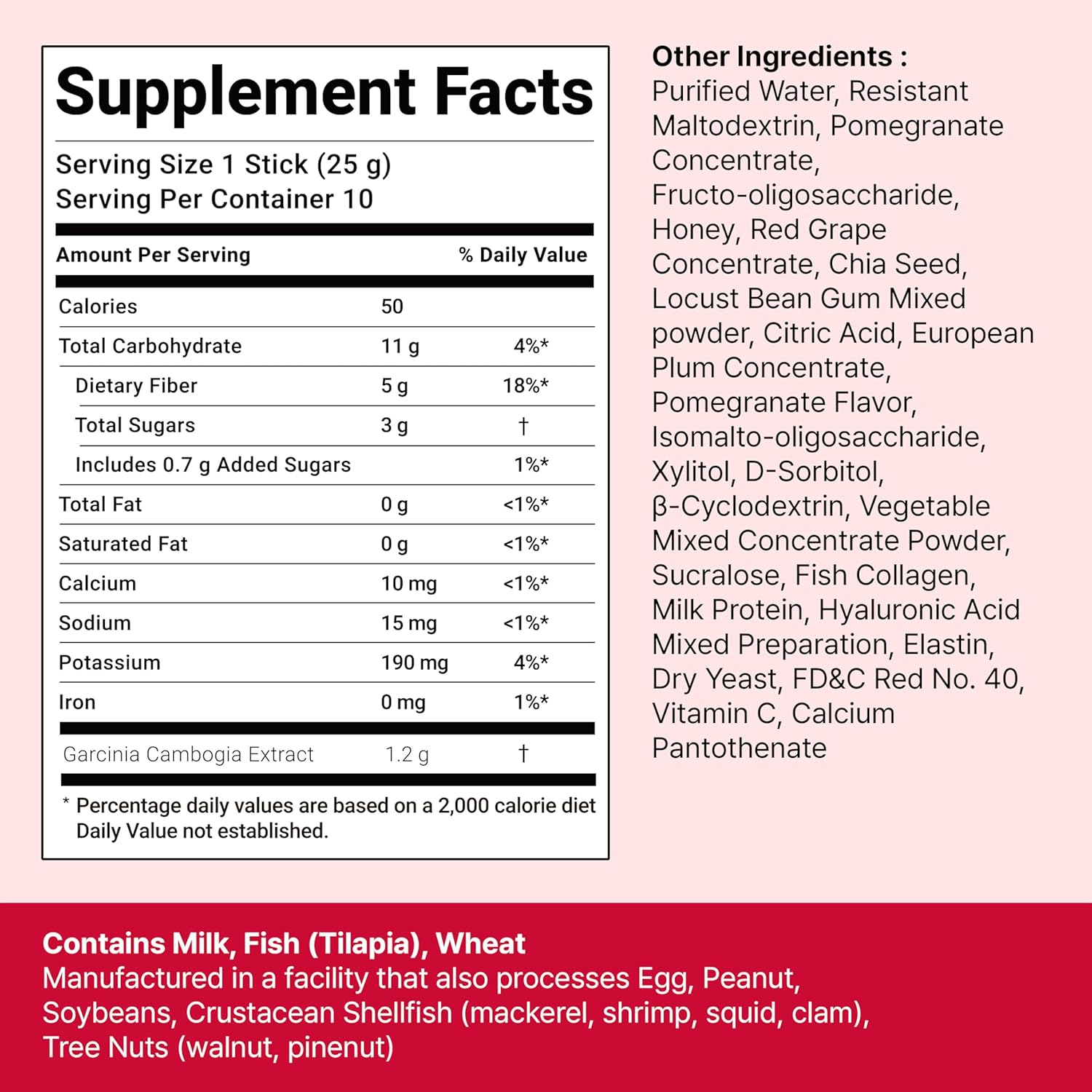 FOODOLOGY Coleology Cutting Jelly Supplement Facts showing 1.2g garcinia cambogia extract, fiber, collagen, chia seeds and ingredients for weight management support